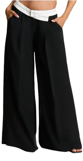 Foldover Waist Wide Leg Trousers